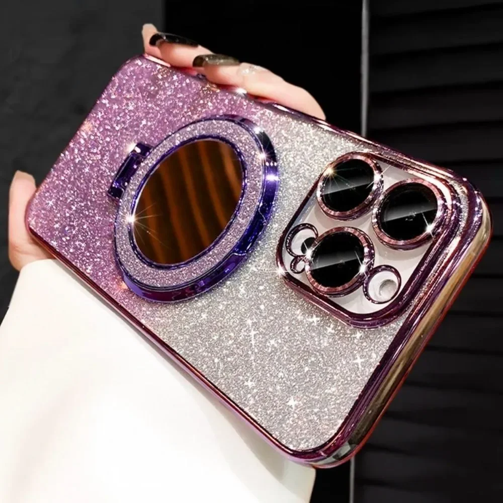 Glitter Purple Mirror iPhone Case with Ring Holder (201)